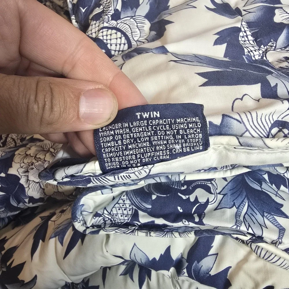 Vintage Ralph Lauren Home Comforter Twin‎ Blue White Floral Koi Print 80s 90s